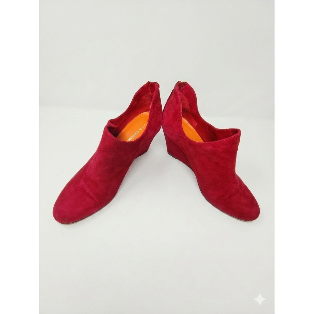 Via Spiga Womens Raspberry Red Suede Wedge Ankle Booties Back Zip Almond To 1322